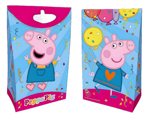 Bolsa De Carton Para Souvenir Con Glitter Peppa Pig X8