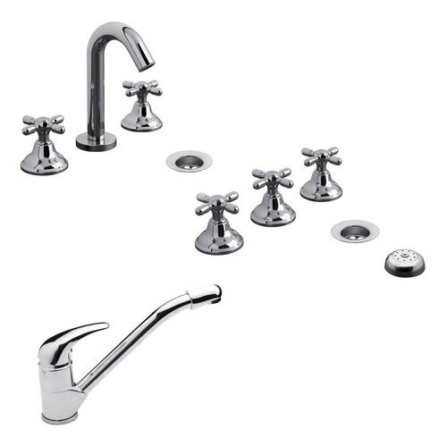 Griferia Fv Newport Lavatorio Bidet + Cocina Kansas Cs6362