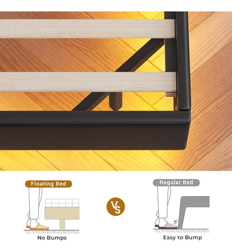 Base De Cama King Size C/ Cabecera Con Luz Led & Usb Black