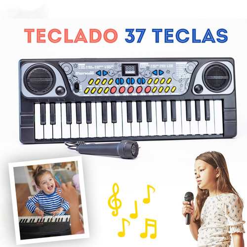 Teclado Com Microfone Infantil 37 Teclas Instrumento Criança