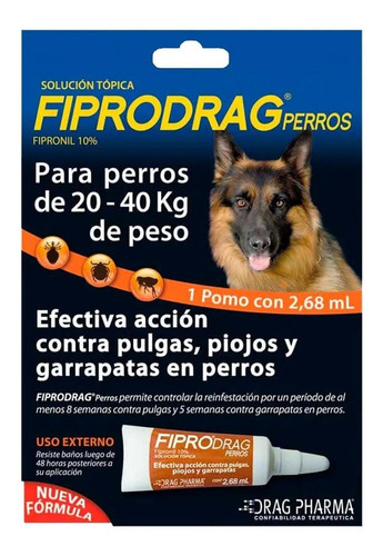 Pipeta Fiprodrag Antipulga Perros De 20 A 40 Kg Mh