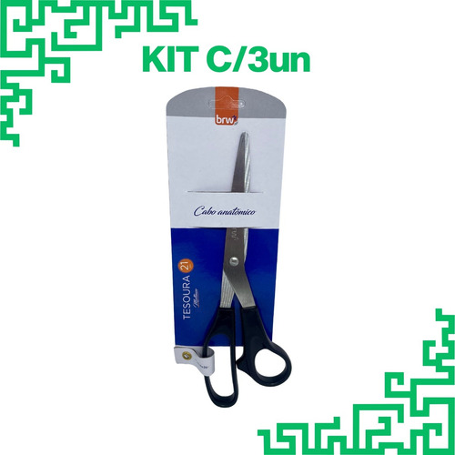 Tesoura Profissional Inox Multiuso Escritório 21cm Kit C/3un