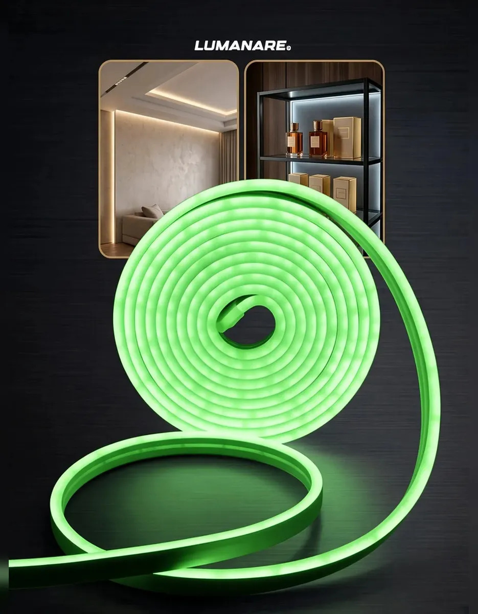Fita LED Neon Flexível 3528 120Led 5 metros Mangueira Corte 2,5cm Cor da Luz Verde Tensão IP65 Alto Brilho Lumanare