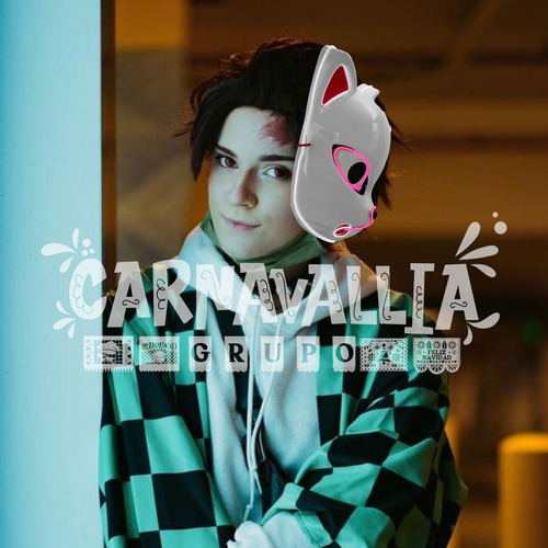 Imagen 3 de 10 de Mascara Led Blanco Tanjiro Zorro Demon Slayer Kimetsu Hallow
