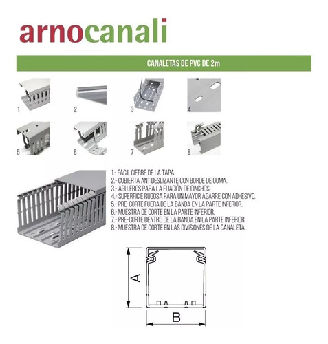 Imagen 3 de 4 de V5k4040 Arno Canali Canaleta Ranurada Pvc 40x40mm 1.5x1.5pul