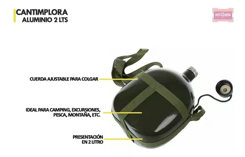 Botella De Agua Tipo Cantimplora 2l C/correa Verde Militar