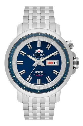 Relógio Orient Prata Automatico Com Fundo Azul Masculino