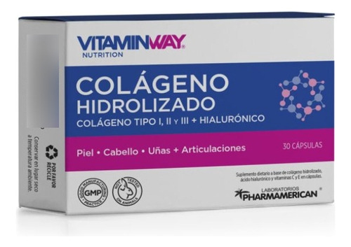 Colageno Hidrolizado 1,2 Y 3 + Hialuronico Vitamin Way 30cap Sabor Neutro