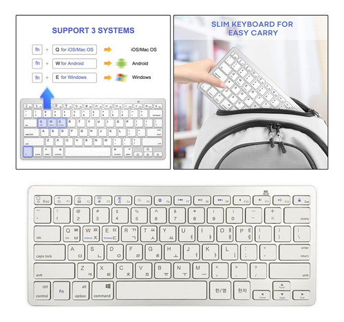 . Teclado Bluetooth Inalámbrico Plateado Coreano De 78