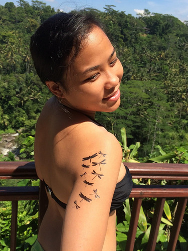 Tatuagens De Tatuagem De Silhueta Preta De Libélula E Borbol