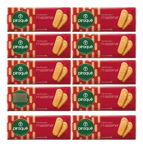 Atacado Com 10 Pacotes De Biscoito Piraquê Maizena 200g