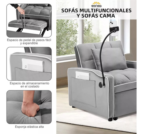 Sofá Cama Sillón Reclinable Convertible 3 En 1+soportes
