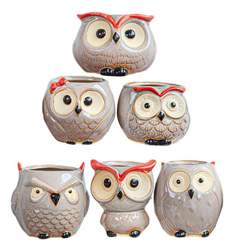 6pcs Owl Plant Pot 3d Florero Maceta Maceta De Porcelana