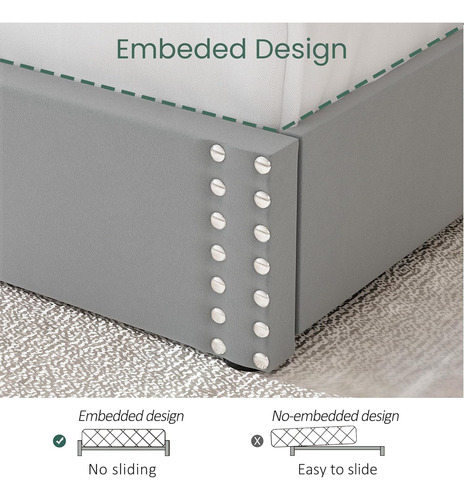 Base De Cama King Size Fabricada En Lino Con 4 Cajones Gris