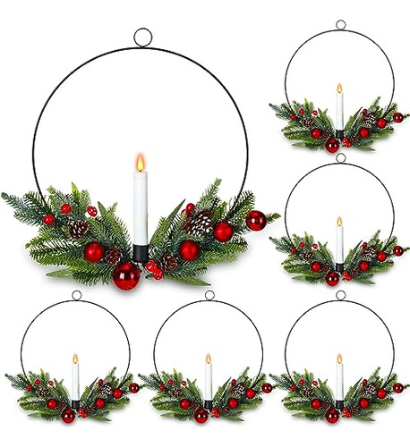 6 Pack 11.8  Christmas Door Wreath With Led Taper Candl...