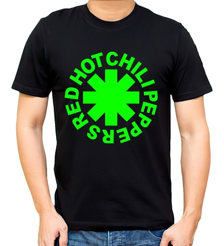Remera Negra Red Hot Chili Peppers Logo Verde Fluo