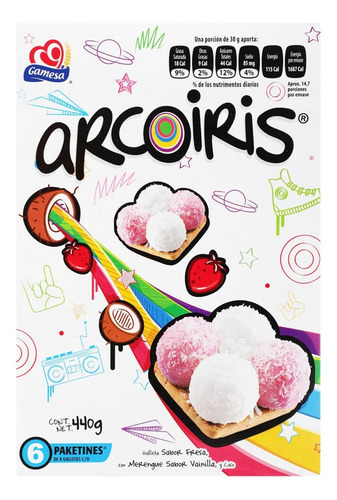 2 Pzs Gamesa Galletas Con Merengue Arcoiris 448gr