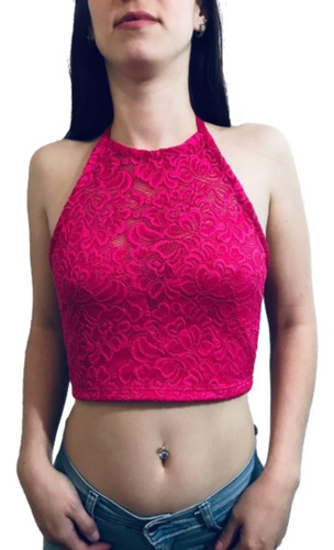 Imagen 1 de 3 de Blusa Remera Crop Top Corto Atar Halter Tarde Noche Fiesta