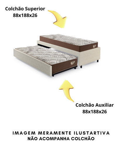 Bicama Box Courino Linho Solteiro Para Dois Colchões 88x188 Cor Bege Bicama Box Solteiro 88x188 Para Dois Colchões