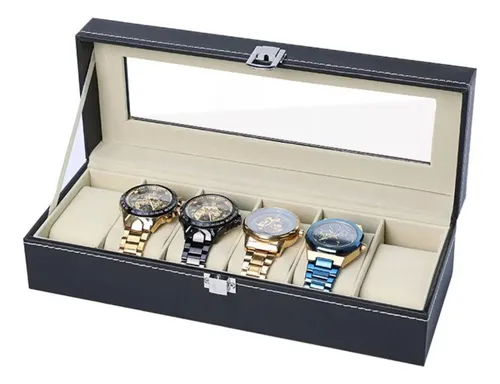 Caja Organizador Estuche Para 6 Relojes Joyas Ecocuero