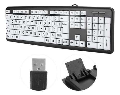 Teclas De Impresión Grande, Teclado Usb, Letras Negras, Tecl