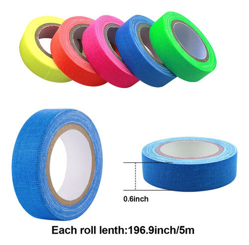 A 5 Pcs Cinta Adhesiva Fluorescente 1,3 Cm X5m Color Neón