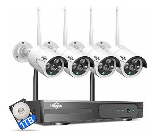 expandible 8ch, 2k] Sistema De Cámara De Seguridad Inalám Color 4pcs 2K Cams+8CH 3MP NVR(1TB HDD)