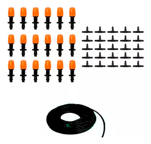 18 Bico Nebulizador Reto + 25 Conector T 4mm + 30m Microtubo