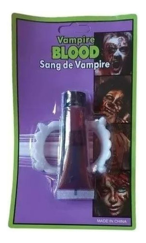 Dientes De Vampiro + Sangre Falsa Disfraz Halloween 