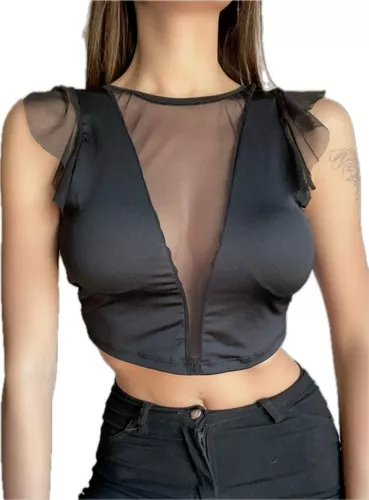 Top Sexy Triangulo Dama Tiras Para Atar Crop Top Moda Mujer