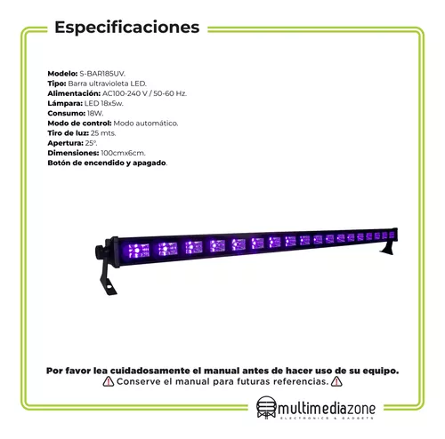 Barra Led Uv Luz Negra 18 Leds Ultravioleta 5w Neon Dis