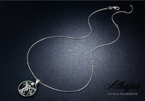 Collar Árbol De La Vida Verde Para Mujer Dama En Plata 925