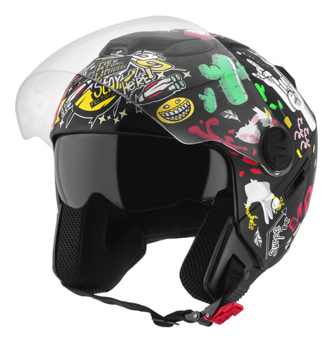 Capacete Moto Aberto Colorido New Atomic Universe Cor Preto Tamanho Do Capacete 60