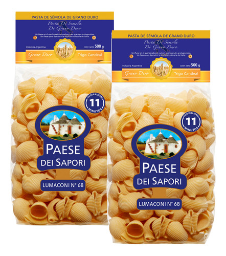 Fideos Lumaconi Nº 68 Paese Dei Sapori 500gr. Pack X2