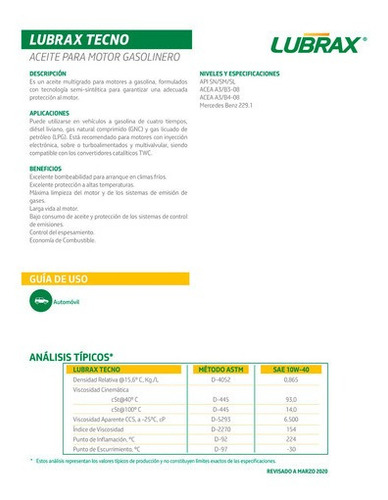 Aceite para motor Lubrax semi-sintético 10W-40 para autos, pickups & suv de 1 unidad x 4L