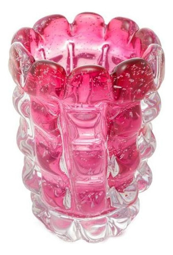 Vaso Em Vidro Lyor Italy 12x17cm Rosa