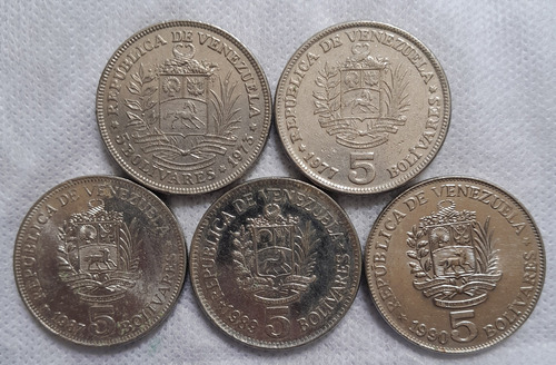 5 Monedas De 5 Bolivares De Venezuela, Cuproniquel