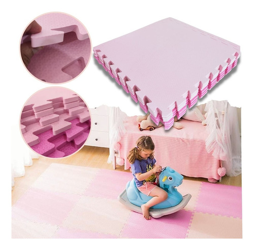 Kit 6 Tapete Bebe Anti Derrapante Menina 1,5m² + 12 Bordas Cor Tons de Rosa