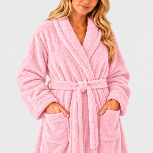 Roupão Aveludado Microfibra Com Bolso - Pós Banho E Dormir Rosa Liso Un