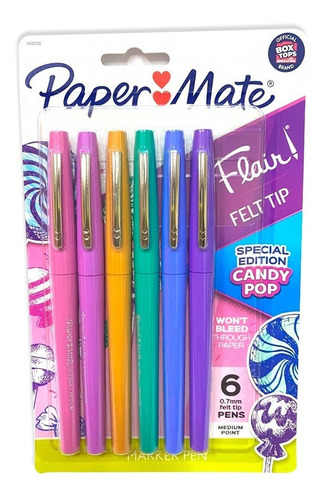 Set 6 Tiralíneas Paper Mate Flair Punta Media Candy Pop