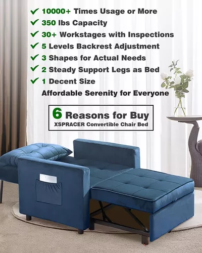 Sofá cama plegable moderno 3 en 1, silla convertible, tumbona, sofá  individual para interiores, sala de estar, sofá cama con ajustable azul