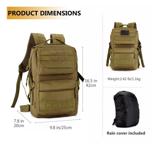 Protector Plus Bolsa táctica de lona para hombre, mochila deportiva para  gimnasio, equipaje militar Molle (cubierta de lluvia y parche incluidos)