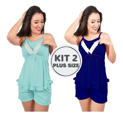 Kit Mamãe Plus Size 2 Baby Dool Amamentação Pós Cirurgia