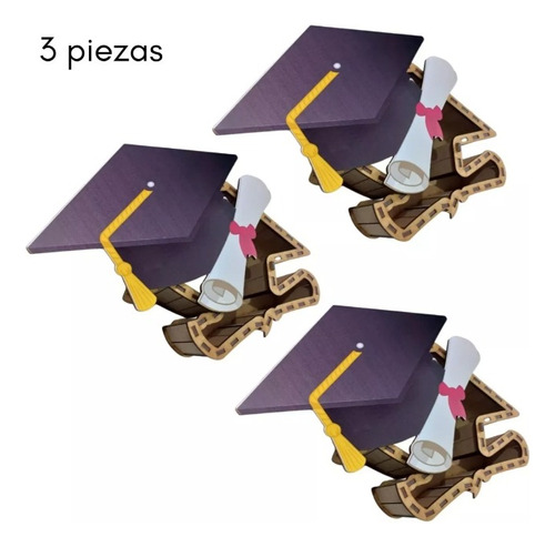 3pz Dulcero Cajitas Graduación Graduado Birrete Buho Mdf