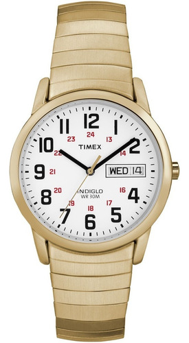 Reloj Hombre Timex Con Luz Indiglo 35 Mm 3 Atm T204719j Color De La Correa Dorado Color Del Bisel Dorado Color Del Fondo Blanco