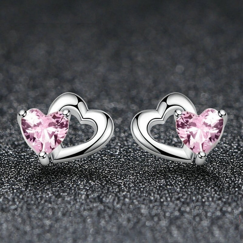 Aros De Plata S925 Y Circon Diseño Corazones
