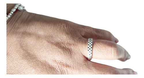 Anillo Plata 925 Diseño Cintillo Triple Circones Y Onix