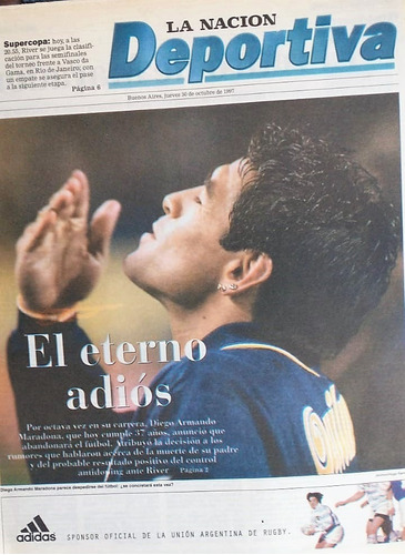  Diario La Nacion 30 Octubre 97  Maradona Se Despide