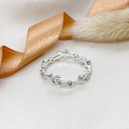 Anillo Laureles Hojas Cristales Plata 925 T:17 Plateado 17