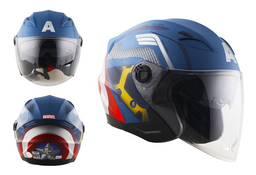 Casco Moto Edge Marvel Capitan America 3/4 Certificado Dot